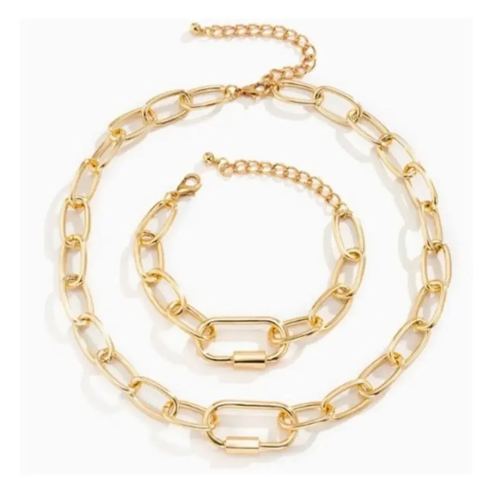 Women's O-Chain Gold Tone 2 Pc Necklace and Bracelet Set - Picture 3 of 4